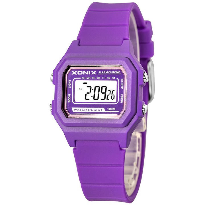 Ceas copii Xonix, Violet, digital, functii sport, data, alarma, WR100M