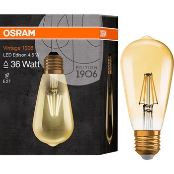 Bec LED Osram Vintage 1906 Gold Edison, filament, E27, 4W (37W), 420 lm, lumina calda (2500K) Bec LED Osram Vintage 1906 Gold Edison, filament, E27, 4W (37W), 420 lm, lumina calda (2500K)