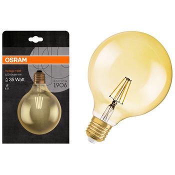 Bec LED Retrofit OSRAM, Edison Glob 4W, 1x E27, lumina calda, Gold Bec LED Retrofit OSRAM, Edison Glob 4W, 1x E27, lumina calda, Gold