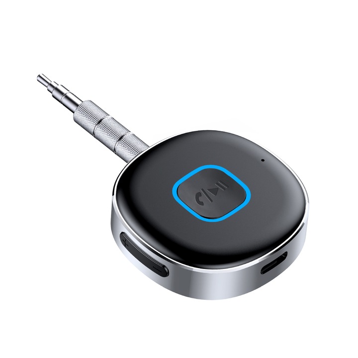Адаптер за Bluetooth аудио приемник, Bluetooth 5.0, за кола, слушалки и всякаква аудио система с 3,5 мм жак, вграден микрофон, Функция за приемане/отхвърляне на повикване, Автономия 10 часа