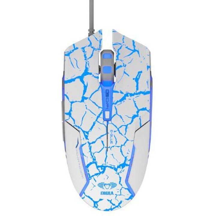 Мишка E-blue Cobra EMS624WHCA-UI, Оптична, 6 бутона, 2500 DPi, Бяла