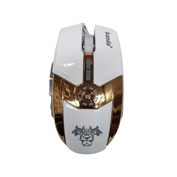 Оптична мишка, USB Gaming 7D, LED, бяло-златно, TCL-BBL5051