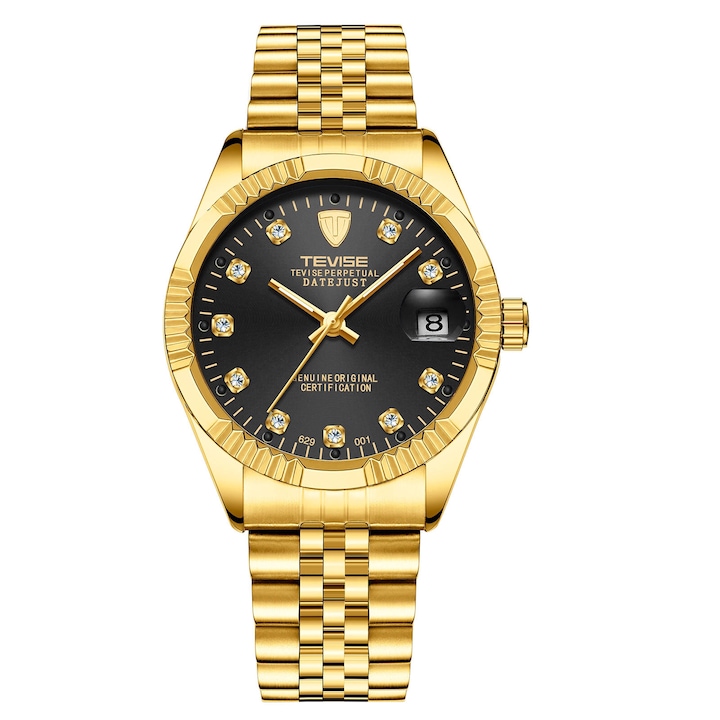 Ръчен мъжки часовник Tevise Mechanical Elegant Automatic Self Wind Business Box Gold Black