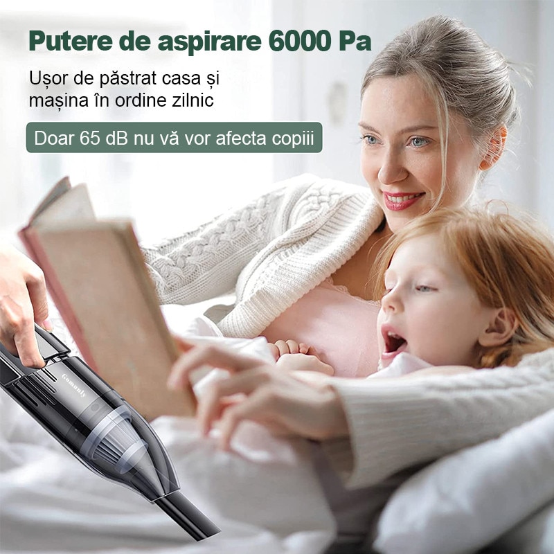 Aspirator de mana, Gomunly, Wireless, Reincarcabil, 6000 pa, 120W, Negru