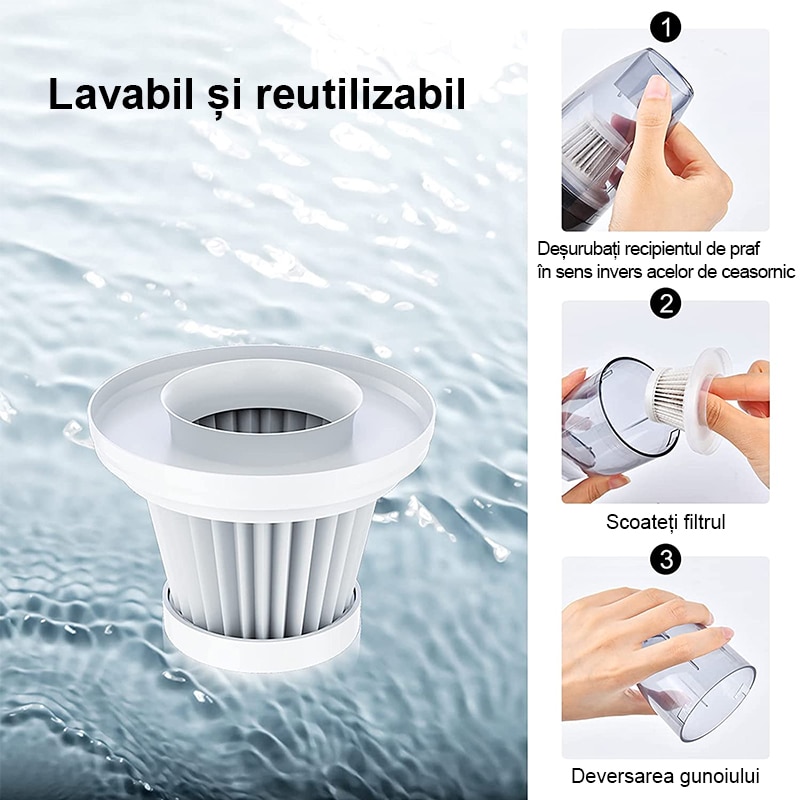 Aspirator de mana, Gomunly, Wireless, Reincarcabil, 6000 pa, 120W, Negru
