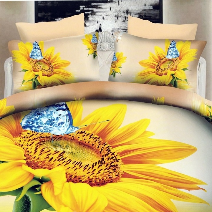 Lenjerie de pat 3D, 4 piese, pentru pat dublu, multicolor, Ralex Pucioasa, 220x240cm, LDP-DIGI-10030