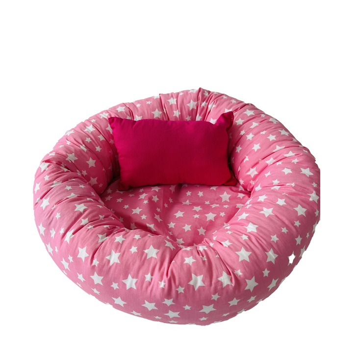 Легло Капинката, За малки котки и кучета, Кръгло, Памучно, 40х40х23 см, Розов/бял