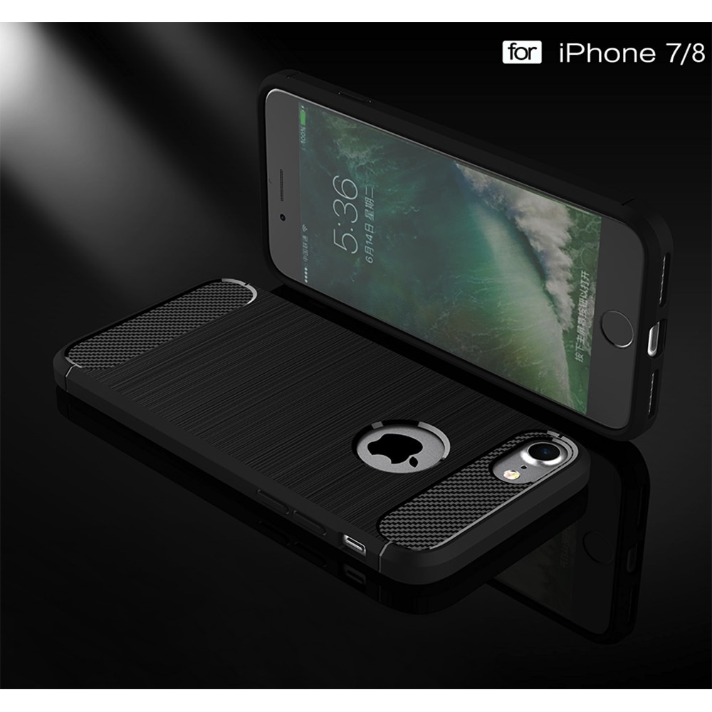 Husa protectie Mat-Tech compatibila cu iPhone 7 / 8 / SE 2020 / SE 2022, Textura Carbon, Finisaj Mat, Anti-Shock, Anti-Fingerprint, Rezistenta la impact, Negru