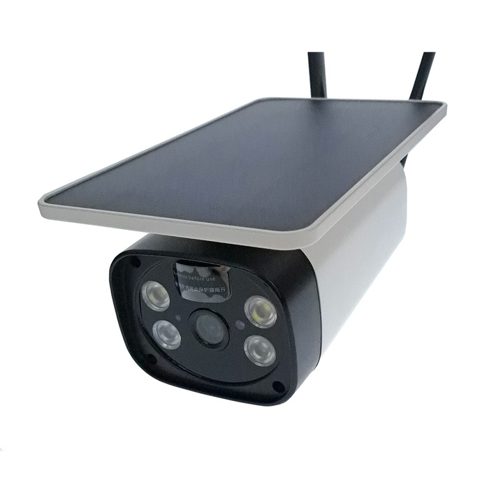 Професионална камера за наблюдение със SIM 4G, 2MP, 1080p, външна, Full HD, соларен панел, водоустойчивост, двупосочна комуникация, сензор за движение, светлинна активация, бяла - 4G-EU