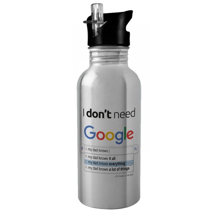 Sticla cu pai Google, Inox, 600 ml, Multicolor