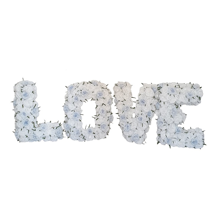 Decor litere volumetrice LOVE, alb si bleu, 50x35 cm