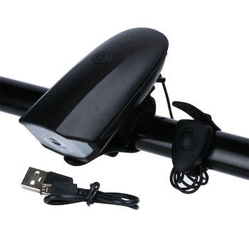 Lanterna LED cu sonerie, ABS, Fixare ghidon, Rezistenta apa, 1300mAh, Negru