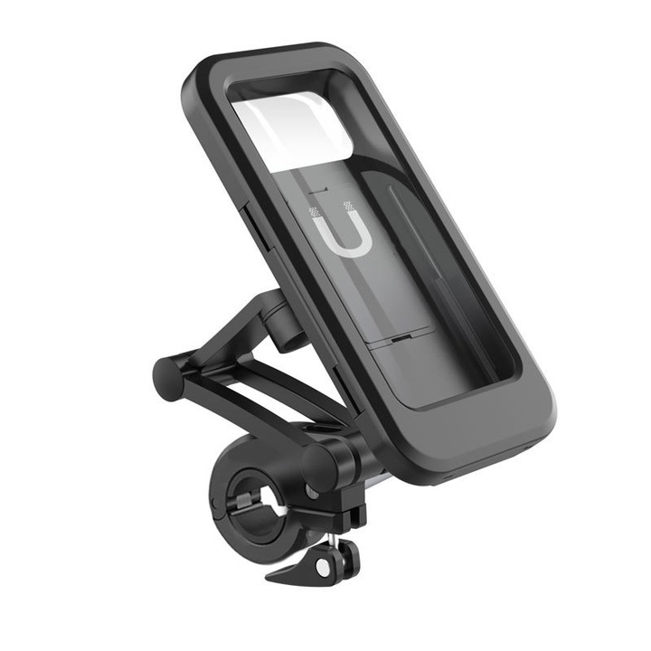 Suport telefon pentru biciclete, ABS/PVC, IPX6 Impermeabil, Rotatie 360°, Reglabil, Negru
