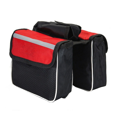 Portbagaj bicicleta cu buzunar telefon, Impermeabil, 14.5×13cm, Negru/Rosu