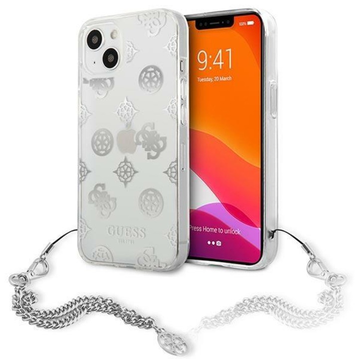 Husa Guess GUHCP13SKSPESI compatibila cu iPhone 13 Mini, Peony Chain, Silver