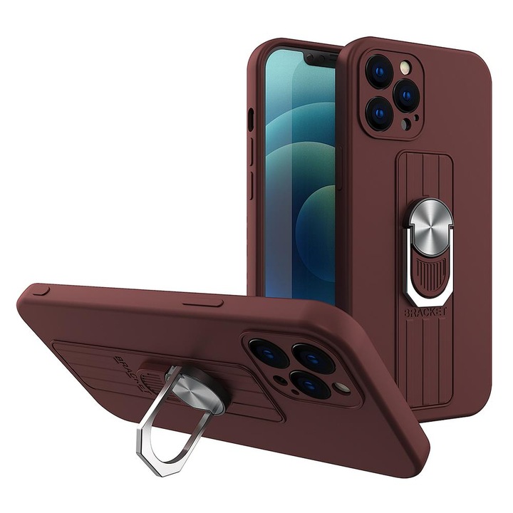 Xiaomi Redmi Note 10 / 10S - Ring Case kitámasztható telefontok beépített fémlappal, Barna