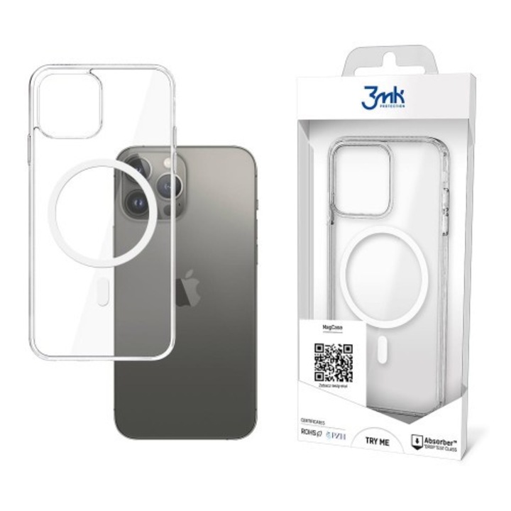 Apple iPhone 13 Pro Max - 3MK MagCase Magsafe kompatibilis ütésálló hátlap tok, Átlátszó