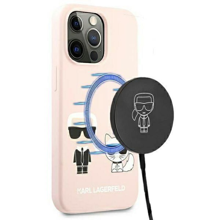 Apple iPhone 13 Pro - Karl Lagerfeld Silicone Ikonik Karl & Choupette Mag eredeti Karl Lagerfeld telefontok, Rózsaszín