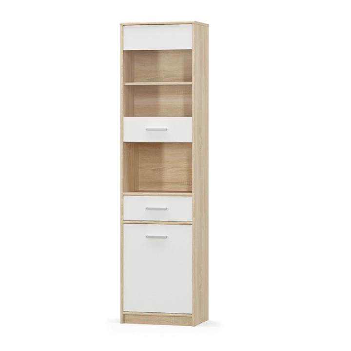 Biblioteca mdf alb natur stejar sonoma Teyo 50.2x34.3x195 cm