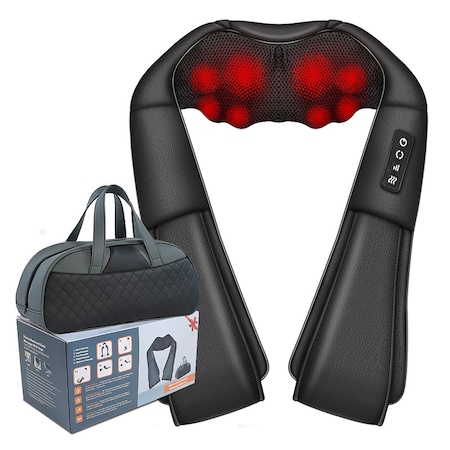 Aparat masaj cervical/lombar/abdomen/picioare, Portabil, Shiatsu, Negru