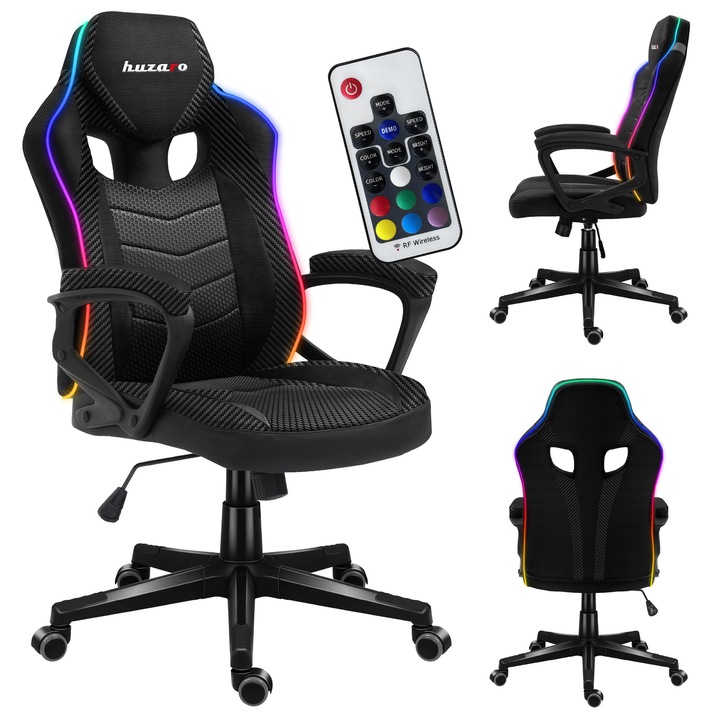 Scaun Gaming Huzaro Force 2.5, Plasa, Negru/Carbon RGB