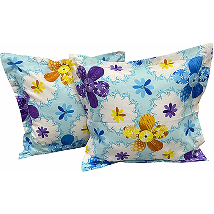 Set doua huse de perna alb/albastru 40X40cm din colectia Camp cu flori albastru din bumbac 100%, by Liz Line - SP40/40139
