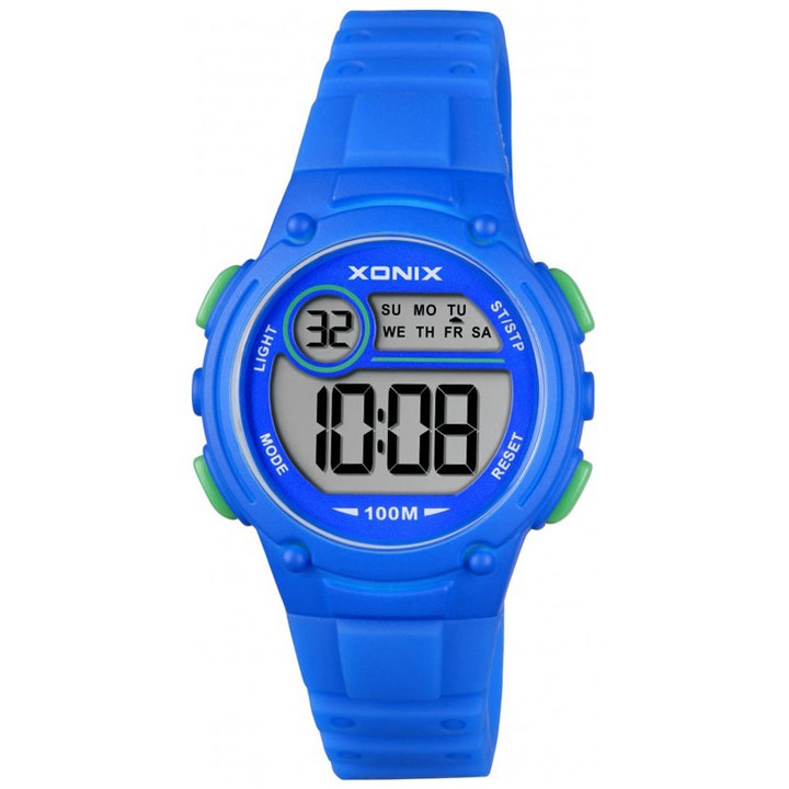 Ceas copii Xonix, Albastru, digital, data, alarma, cronometru, rezistenta la apa 100m