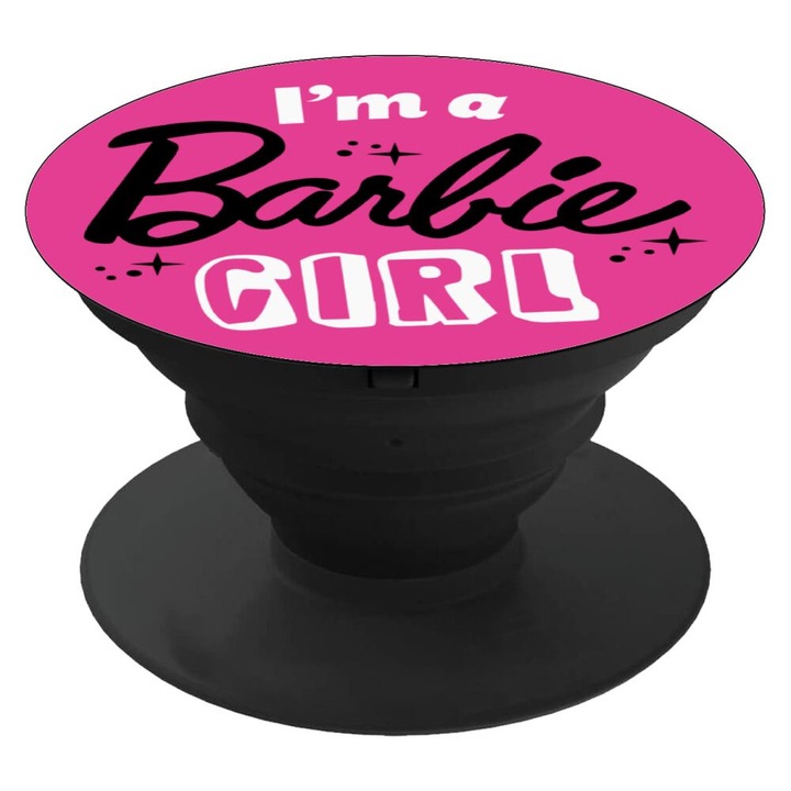 Suport telefon I'm a Barbie Girl, 4 cm, Roz/Negru