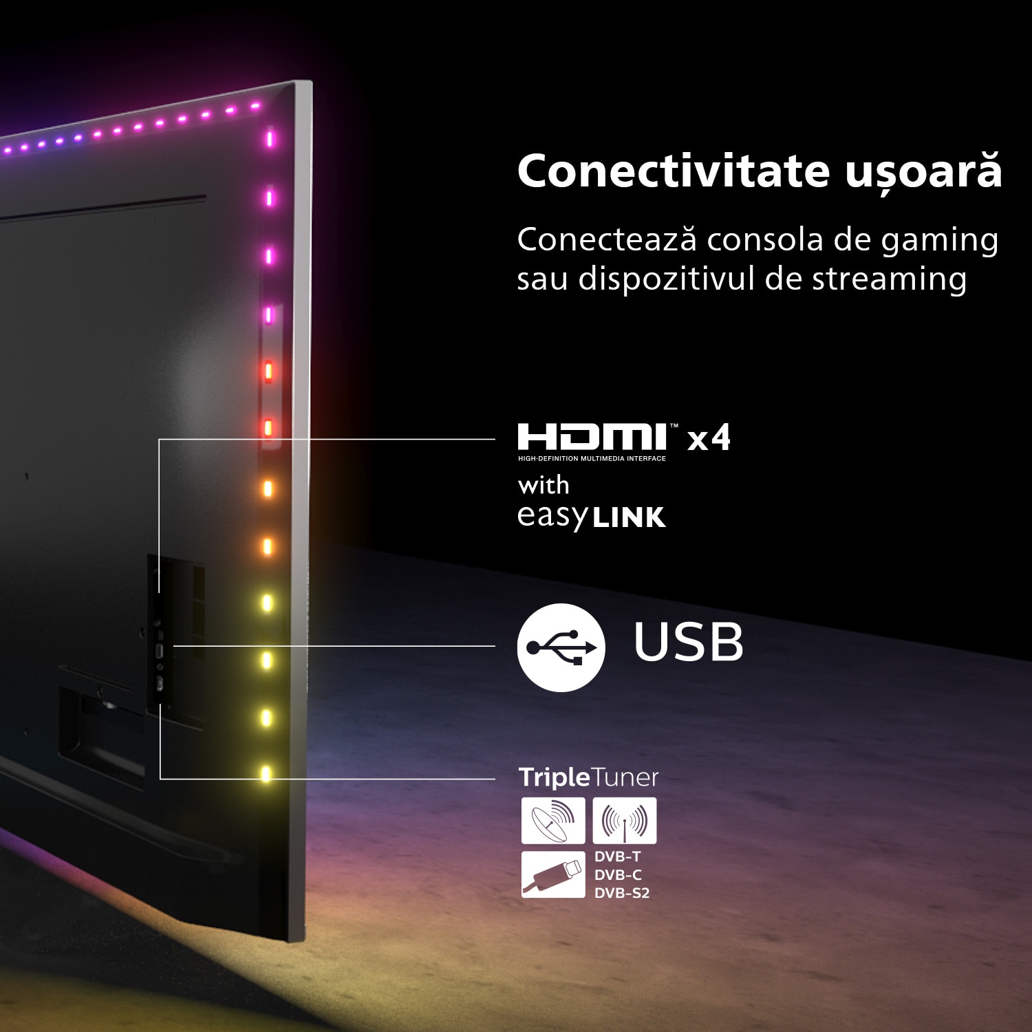 Televizor Philips Ambilight OLED 55OLED707, 139 cm, Smart Android, 4K Ultra HD 100Hz, Clasa G