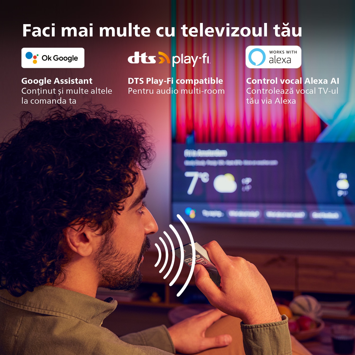 Televizor Philips Ambilight OLED 55OLED707, 139 cm, Smart Android, 4K Ultra HD 100Hz, Clasa G