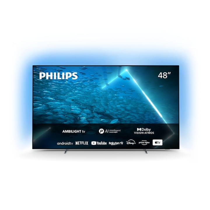 Televizor Philips Ambilight OLED 48OLED707, 121 cm, Smart Android, 4K Ultra HD 100Hz, Clasa G