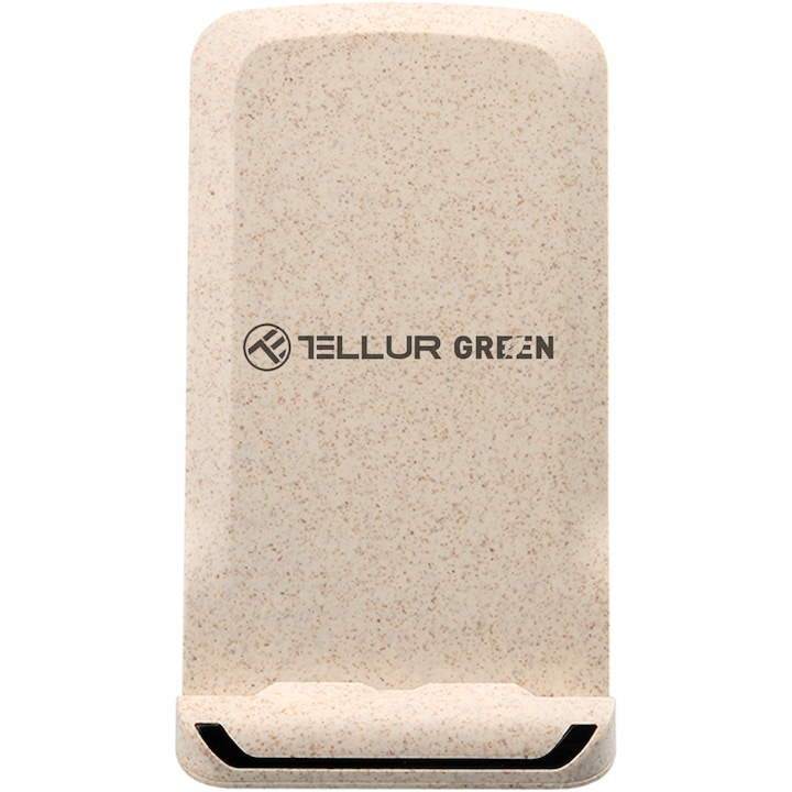 Безжично зарядно устройство Tellur Green, Qi сертификат, 15W, Крем