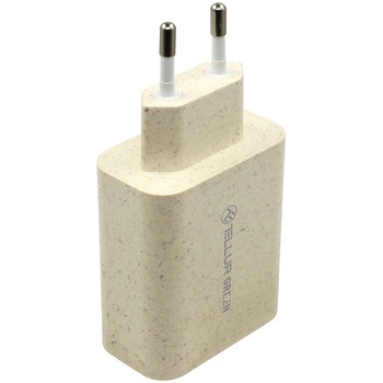 Incarcator priza Tellur Green, 38W, Type-C, PD20W + USB QC3.0, Crem
