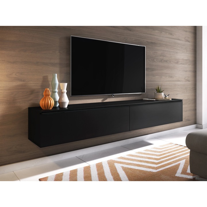 Comoda TV Dlone 180, MIRJAN24, negru, 180x30x33 cm