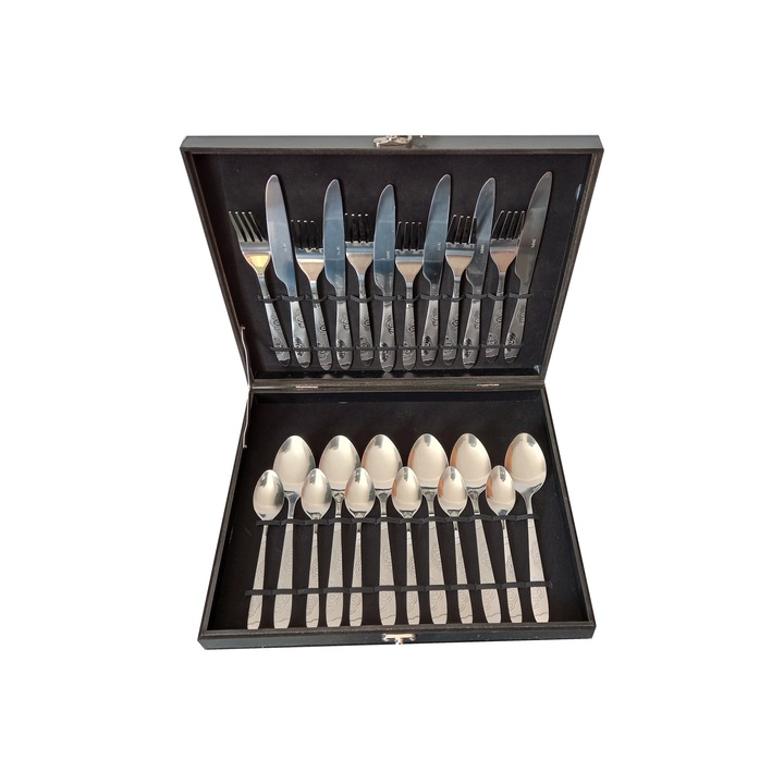 Set 24 de Tacamuri din Inox in Cutie din Lemn, 32x25x4 cm