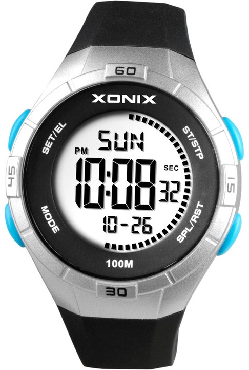 Ceas dama Xonix, Argint/Negru, functii sport, alarma, iluminare de fundal, rezistenta la apa 10 ATM