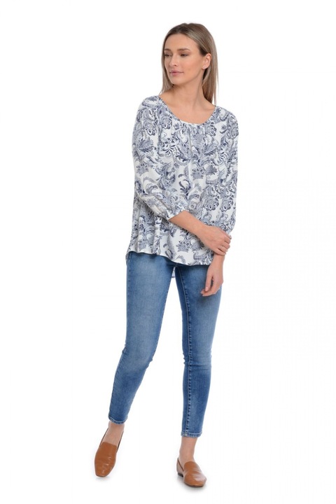 Bluza Dama, Alb Bleumarin Ampla cu model, M