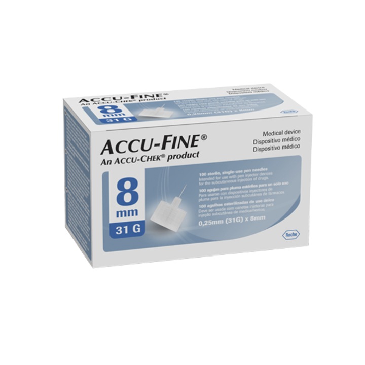Roche tűk inzulin tollhoz, Accu-Fine 8mm x 0,25mm, 31G, 100db