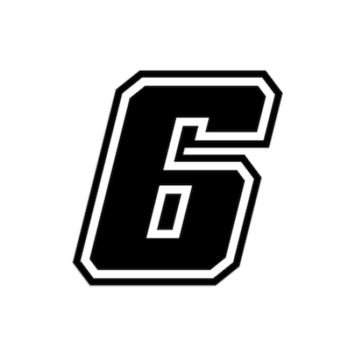 Moto GP versenyszám, "6" Fekete, 10 x 10 cm