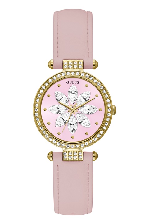 Guess, Часовник с кристали с флорален дизайн, Златист, Розов