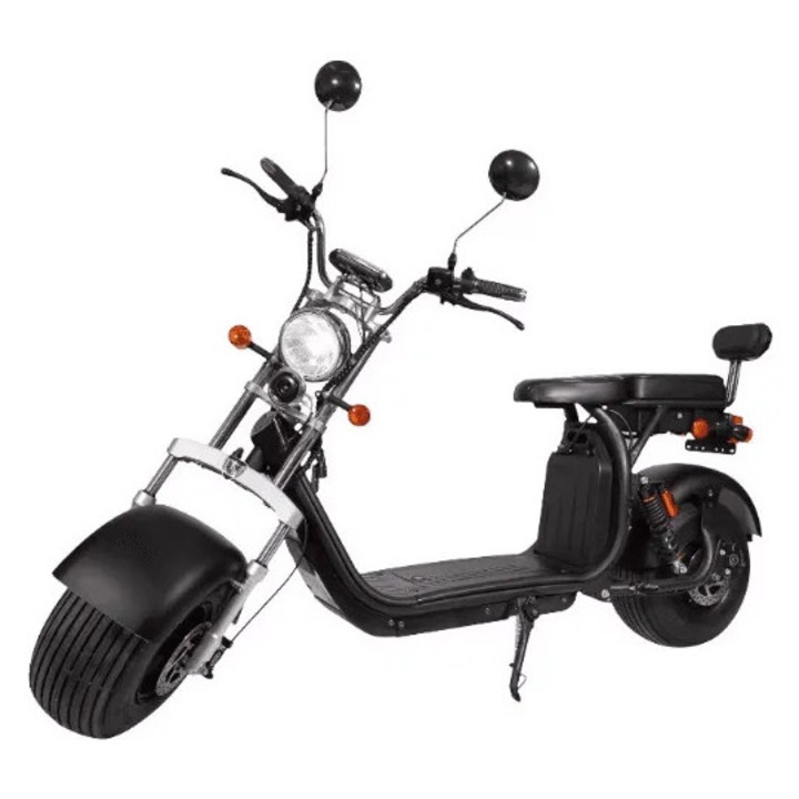 Scuter Electric Negru, Timp incarcare 5h, Baterie detasabila 20 Ah, Suspensie Fata-Spate, Putere motor 1500W