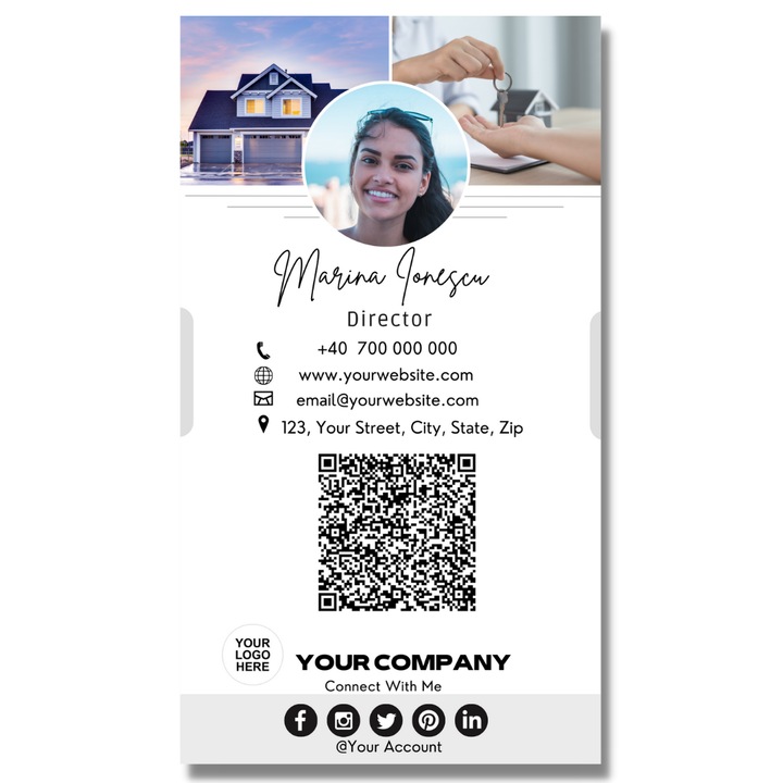 Цифрова електронна визитка с QR код със снимки, персонализиран дизайн, PDF файл за печат, модел CVE0001