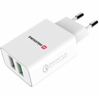 Incarcator de calatorie Swissten 2xusb qc 3.0 usb 23w (pachet eco), white