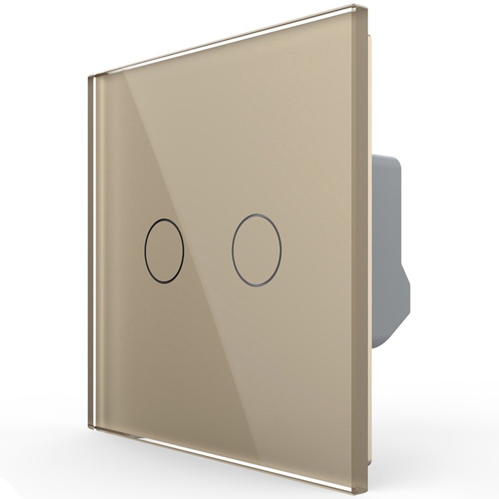 Intrerupator dublu cap scara/cruce cu touch Livolo, serie noua, protocol ZigBee, din sticla, Auriu