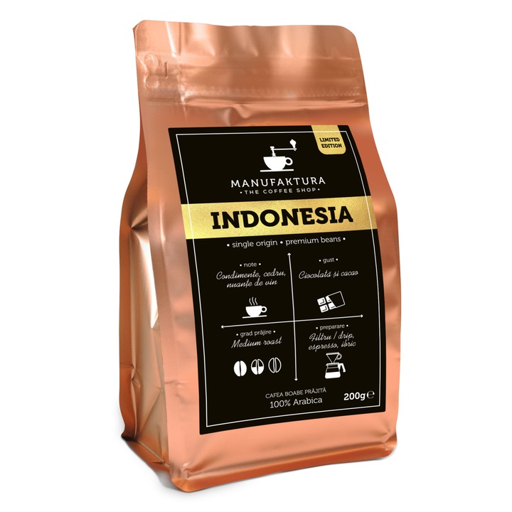 Кафе на зърна Manufaktura Indonesia Limited Edition, Single Origin, 100% арабика, 200 g