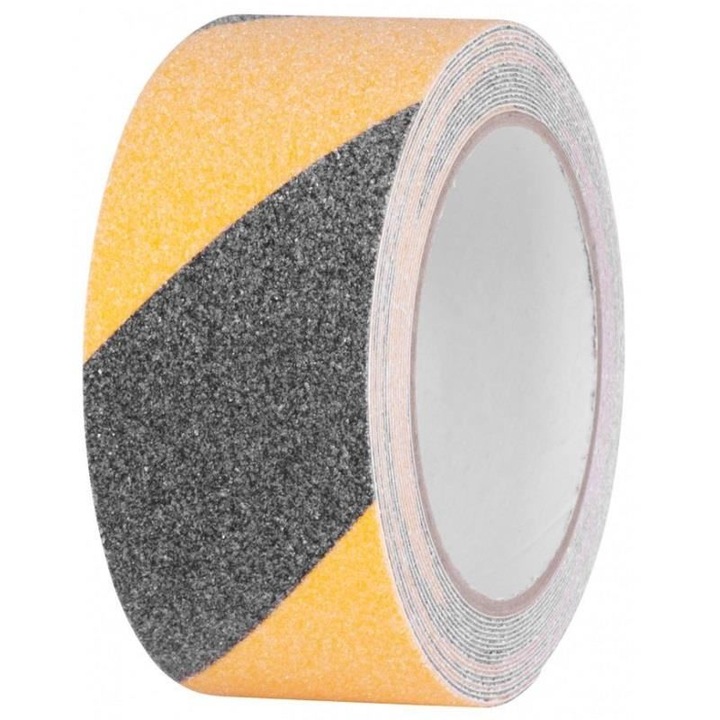 Banda antialunecare, Strend Pro, autoadeziva, extra durabila, 50 mm x 5 m, negru si galben