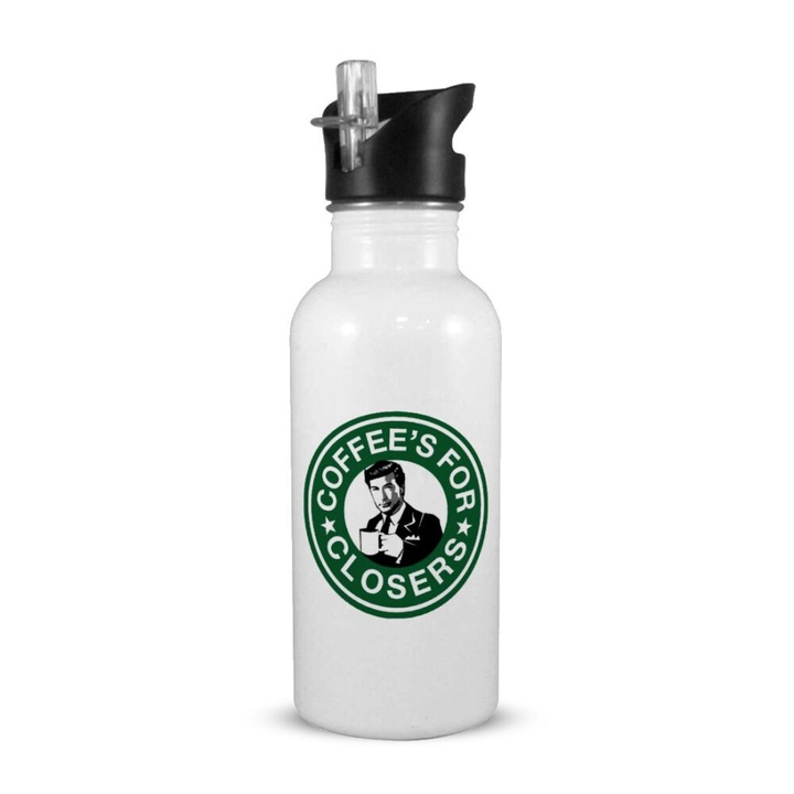 Sticla Coffee's for closers, Otel inoxidabil, 600 ml, Alb