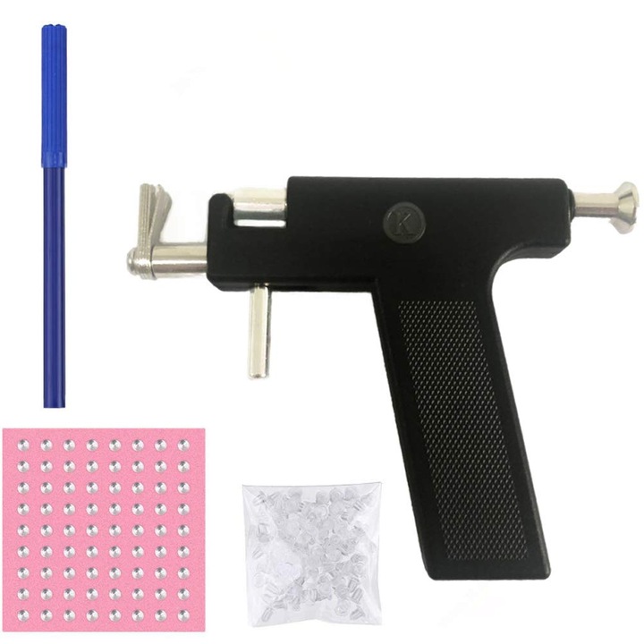 Set pistol pentru piercing, Inox, Negru