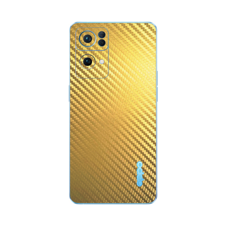 Folie iSkinz pentru Oppo Reno 7 Pro 5G - Carbon Auriu 360 Cut, Skin Adeziv Full Body Cover, Protectie Carcasa Spate si Laterale