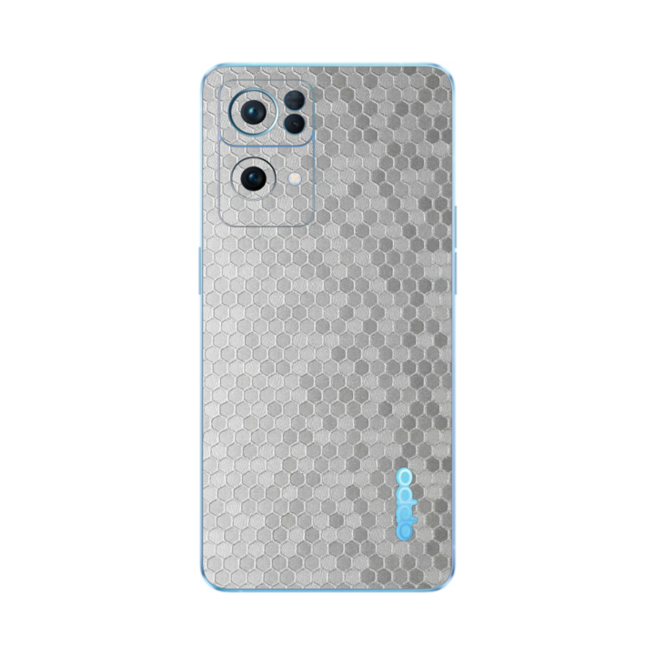 Folie iSkinz pentru Oppo Reno 7 Pro 5G - Honeycomb Argintiu Silver 360 Cut, Skin Adeziv Full Body Cover, Protectie Carcasa Spate si Laterale